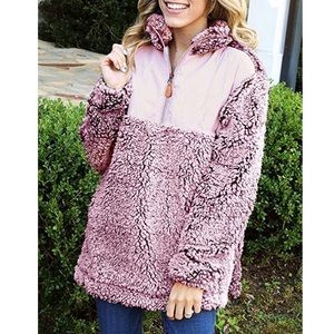 Mauve Pink Quarter Zip Sherpa Fleece Pullover